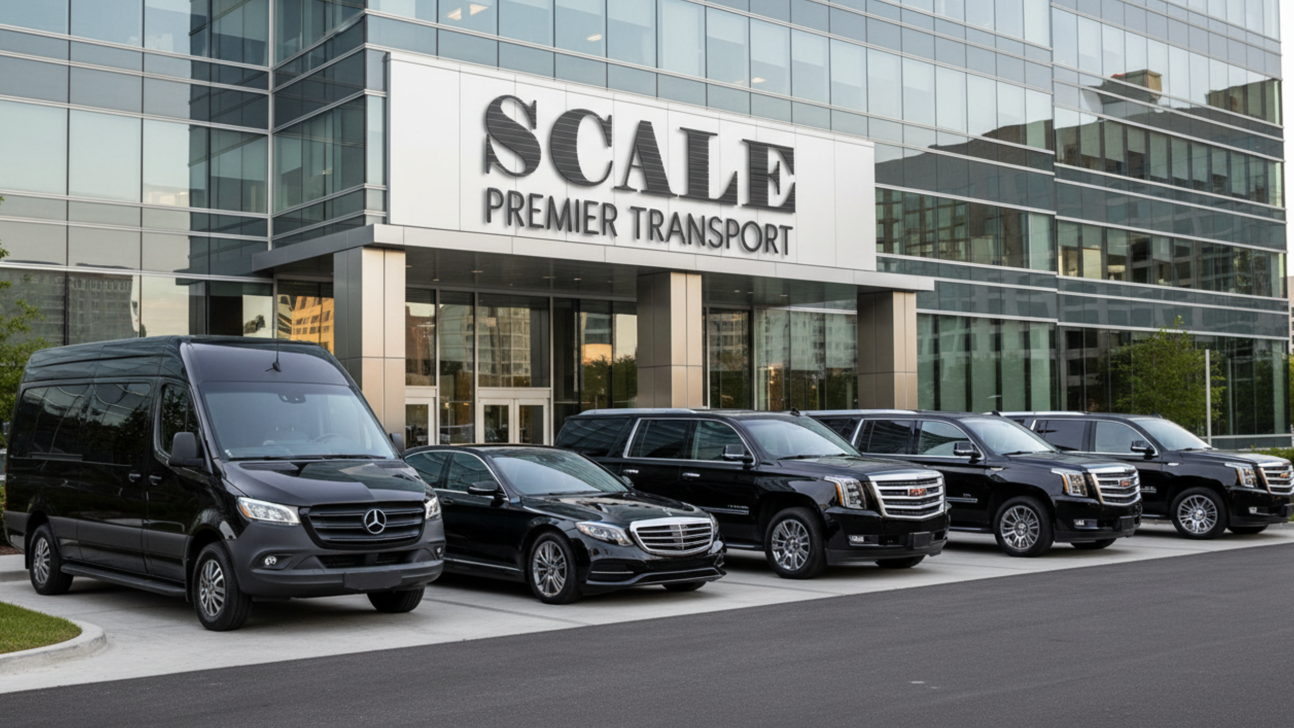 SCALE Premier Transport corporate office and luxury fleet supporting professional chauffeur services for executive, government, and private client transportation.